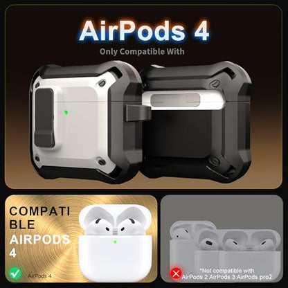 RFUNGUANGO AirPods 4 Case with Lock Magnetic Lid MagSafe, White | Compatible with Apple AirPods 4th Generation Case with Cleaner Kit & Keychain, Drop-proof - color: D-White, size: AirPods 4 Case