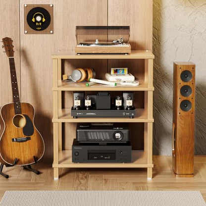 LELELINKY 4-Tier AV Media Player Stand Set of 2, Natural Stereo Cabinet, Wooden TV Stand,Game Console Shelf, Multifunctional Entertainment Center, Suitable for Home, Conference Room, Game Studio - color: Natural, size: 4 Tier