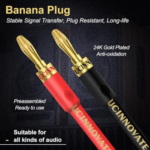 UCINNOVATE 2 Pack 2m HiFi Speaker Wire with Jumper Spade, 13AWG 6.56FT Speaker Jumper Cable Cord Bridge with Gold-Plated Banana Plugs for Audio Amp Terminal Amplifier HiFi System Home Theater - style: 2x 2m Speaker Jumper Cables