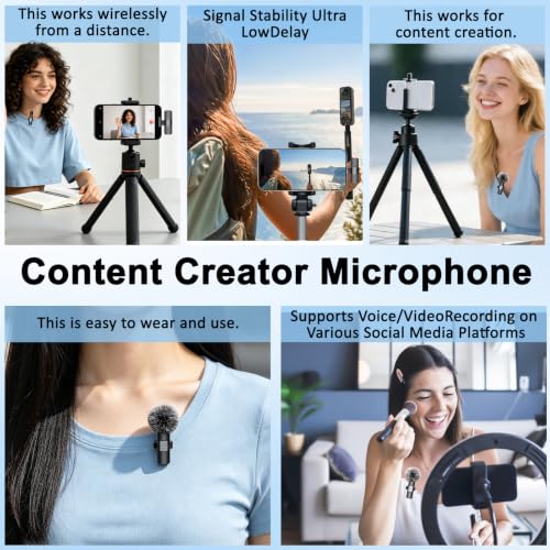 Wireless Lavalier Microphone for iPhone, iPad & Android Phone | Mini Lapel Mic with AI Noise Reduction for Video Recording Vlogging TikTok YouTube, Plug & Play Clip-on,for Content Creators