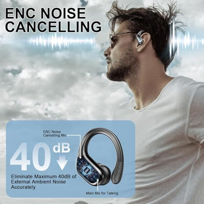 Wireless Earbuds, Sport Bluetooth 5.4 Headphones 2026 New Bluetooth Earbuds with 75Hrs Stereo, 4 ENC Mic, Noise Canceling Over-Ear Buds with Earhooks, IP7 Waterproof Earphones for Workout/Running/Gym - color: A-Black