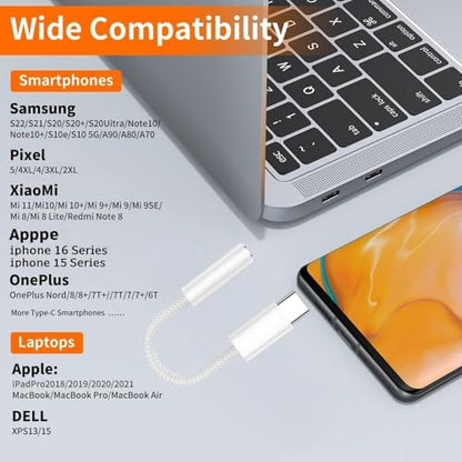 5 Pack USB C to Headphone Jack Adapter,USB c to 1/8 inch Audio Adapter Compatible with iPhone 17 16 15 Samsung Galaxy S25,S24,S23 Ultra, Note 20, iPad Pro, MacBook, Pixel XL and More