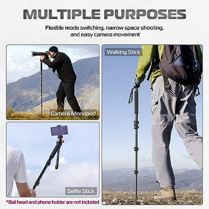 ULANZI TB12 61-Inch Camera Monopod - Portable Tripod & Monopod Photography Stick with 5-Section Height, Aluminum Compact Travel Camera Stick for Canon, Nikon, Sony Mirrorless, DSLR, Easy to Carry