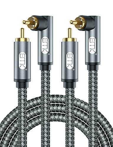 EMK 90 Degree RCA Cable, Male to Male Subwoofer Cable Right Angle Digital Coaxial Cable Dual Shielded RCA Audio Cable with Gold Plated Connectors,Pack of 2 (5 Feet/1.5M, 2PCS 90° RCA Cable, Black)