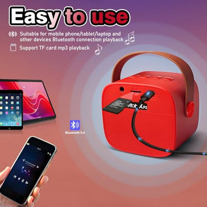 Mini Kids Karaoke Machine with LED and Fun Voice,Girls Boys Birthday Gifts | Portable Bluetooth Speaker with 2 Wireless Microphones for Ages 3,4,5,6,7,8,9,10+ Years Old Girl Boy Party Gift,Singing Toys - color: RED