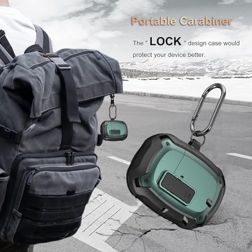 Olytop for Google Pixel Buds Pro/Pro 2 Case Cover with Lock Clip & Cleaner Pen 2022/2024, Shockproof Protective Hard Shell Skin with Carabiner Men Women - Black/Green - color: Black/Green