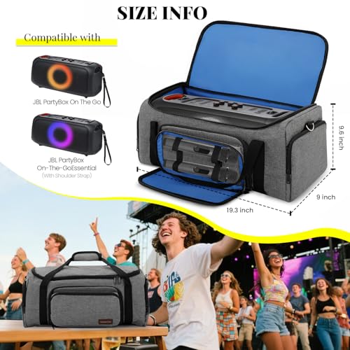 Speaker Bag Compatible with JBL PartyBox On The Go & On-The-Go Essential | Portable Speaker Carry Tote with Pockets for 2 Mics, Cables & Chargers, Top & Front Openings for Playback, Bag Only, Gray - color: Grey