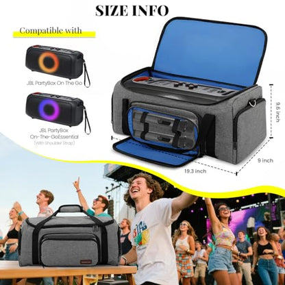 Speaker Bag Compatible with JBL PartyBox On The Go & On-The-Go Essential | Portable Speaker Carry Tote with Pockets for 2 Mics, Cables & Chargers, Top & Front Openings for Playback, Bag Only, Gray - color: Grey
