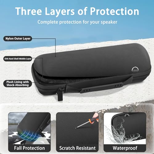 co2CREA Hard Travel Case for JBL Flip 7/6/5/4 Speaker, Black - color: Black Case + Inside Black