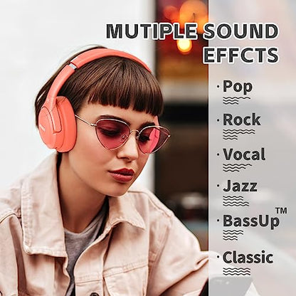 BERIBES Bluetooth Headphones Over Ear Wireless HiFi Stereo Headsets 65H 6EQ | Bluetooth 6.0,with Built-in HD Mic,Foldable Lightweight,Comfort Fit,Fast Charging,Deep Bass for Home Office Cellphone PC Ect. - color: Orange red