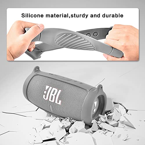 Comecase Silicone Speaker Cover for JBL Charge 5 with Strap and Carabiner | Snug Silicone Sleeve, Open-Port Design and Dual Carry Options for Travel, Camping and Daily Use, Speaker Not Included - Grey - color: Grey