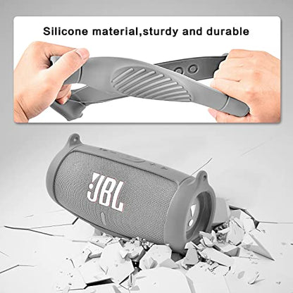 Comecase Silicone Speaker Cover for JBL Charge 5 with Strap and Carabiner | Snug Silicone Sleeve, Open-Port Design and Dual Carry Options for Travel, Camping and Daily Use, Speaker Not Included - Grey - color: Grey