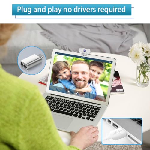 1080P Webcam with Mic Privacy Cover Tripod Stand 110 FOV PC | 1080P webcam with built-in microphone, privacy cover, tripod stand, 110 degree wide angle, USB plug and play for PC laptop - color: White