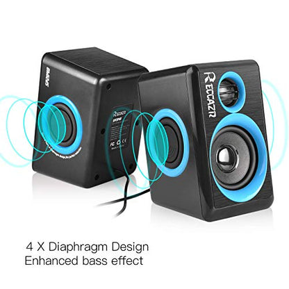 RECCAZR SP2040 Surround Computer Speakers with Deep Bass USB Wired Powered Multimedia Speaker for PC/Laptops/Smart Phone Built-in 4 Loudspeaker Diaphragm(Blue) - color: Black & Blue