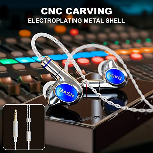 BASN Metalen 4 Drivers in-Ear Monitor Headphones, Wired Earbuds, Sapphire | 2BA+2DD Musicians Noise Isolating IEMs with Deep Bass, Two Detachable MMCX Cables with Case for Singers,Drummers,Bassists - color: Sapphire