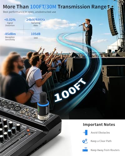 JOYO 5.8Ghz Wireless Microphone System 4 Channels XLR Transmitter Receiver Plug-on Mic Adapter for Dynamic/Phantom-Powered Condenser Live Sound, Studio, Church, Audio Mixer, PA System (MW-1A)