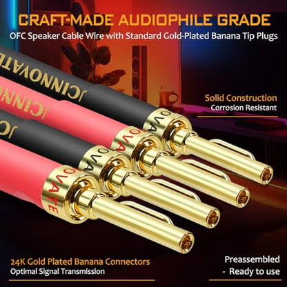 2 Pack 14 AWG OFC Speaker Cable with Pin Banana Plugs, Craft-made HiFi 1.5m/4.9Ft White Square Speaker Wire With Gold-plated Banana Plugs, Speaker Cable for Hi-Fi & Home Audio System, Amp, subwoofer - size: 2 X 1.5m / 4.9 FT
