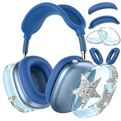 [4 in 1] Case Cover for AirPods Max 2/1 (2026/2024/2020) Ear Pad Case Cover/Headband Cover/Ear Cups Cover with Bling Star for Apple AirPods Max Headphones (Dark Blue Stars) - color: Dark Blue Stars