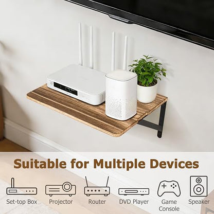 RedCall Wall Mount Shelf for Projector, Floating Shelf for Router/Modem, 16.5" x 11" Audio Video Equipment Storage, Wood & Metal