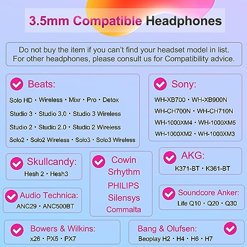 3.5mm Replacement Audio Cable for Beats Headphones Cord Wire Aux Cable | Work with Beats Solo2 Solo3 Solo4 Studio3 Wireless HD Pro by Dr. Dre Sony WH-1000XM4 WH-1000XM5, In-line Mic, Volume Control