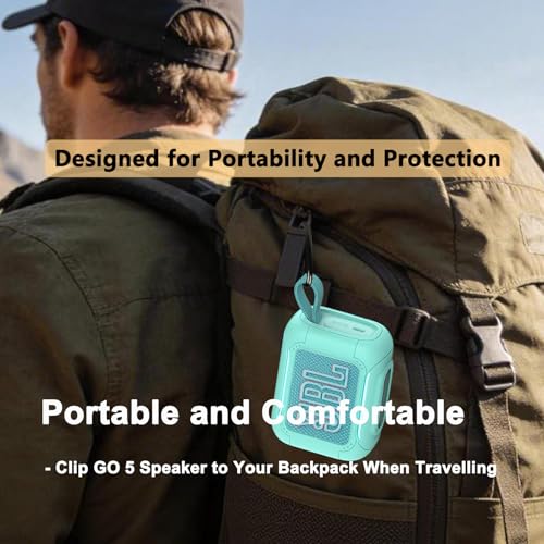 Protective Case for JBL Go 5 Portable Bluetooth Speaker | Accessories Hard Carrying Case and Silicone Cover with Metal Carabiner (Teal Case) - color: Teal Case