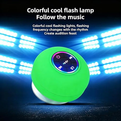 Mini Bluetooth Shower Speaker Green, Silicone Suction Cup Portable Speaker with LED Lights, IPX4 Waterproof, Built in Mic, for Bathroom Kitchen Outdoors, Ideal Gifts (Green) - color: Green