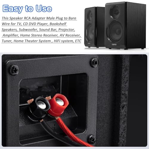 RCA to Speaker Wire Adapter 6.6FT 14AWG, RCA to Bare Wire Cable, RCA Male Plug to Speaker Cable for Amplifier Subwoofer AV Receiver Home Theater Audio Repair Replacement