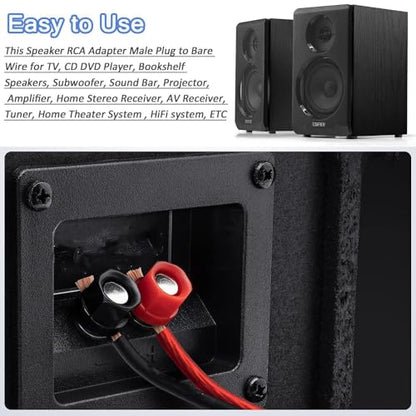 RCA to Speaker Wire Adapter 6.6FT 14AWG, RCA to Bare Wire Cable, RCA Male Plug to Speaker Cable for Amplifier Subwoofer AV Receiver Home Theater Audio Repair Replacement