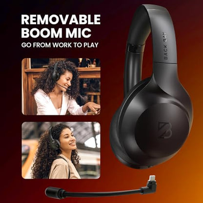 Back Bay Audio ClearCall 70, Bluetooth Headphones with Removabel Boom Mic | Over Ear Headphones with Mic, Work from Home Headset with Mic, Work Headphones Wireless Bluetooth, Boom Mic