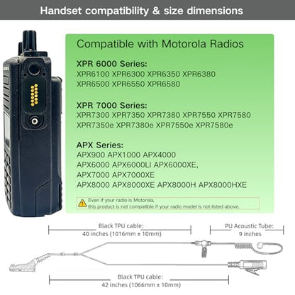 APX 6000 Earpiece XPR 7550e Headset Compatible for Motorola Radios APX 8000/7000/4000 XPR 7350e/7580e/7380e/7550/7350 Acoustic Tube and PTT Mic, Surveillance Headset