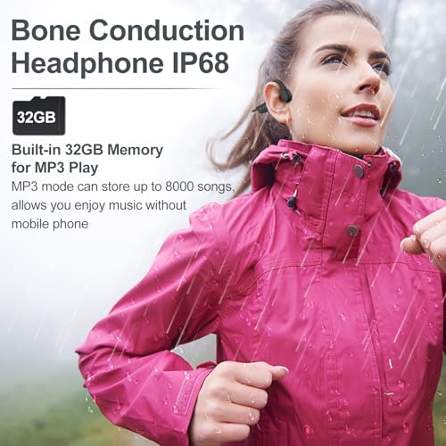 Bone Conduction Headphones,Waterproof IP68,Wireless Bluetooth 5.3 Earphones with Microphone, Built-in 32GB MP3 Open Ear Bluetooth Headphones for Running,