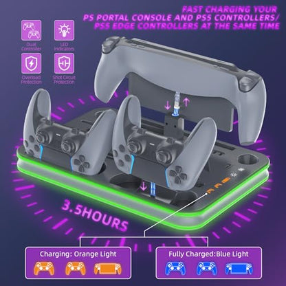 PS Pro Cooling Station, Portal Charger, Dual Controller Dock & RGB Lights | Magnetic Portal dock and dual controller chargers show status; set console USB power to Always for charging in rest mode - color: Gray