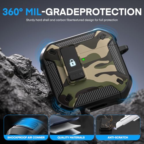 for AirPods 4 Case & AirPods 5 Case with Magnetic Lock, Jungle Camo - color: Camo Jungle, size: AirPods 4 Case 2024 / AirPods 5 Case 2026
