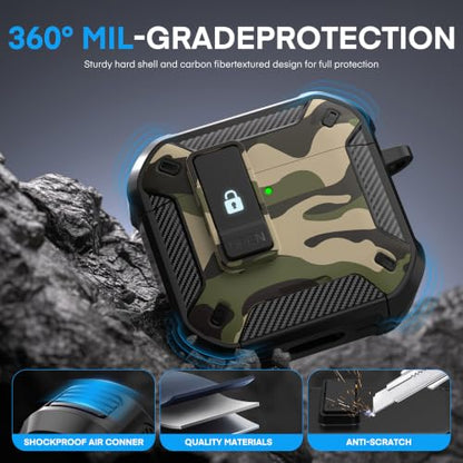 for AirPods 4 Case & AirPods 5 Case with Magnetic Lock, Jungle Camo - color: Camo Jungle, size: AirPods 4 Case 2024 / AirPods 5 Case 2026