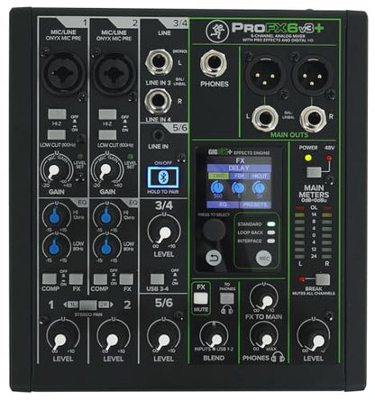 Audiosavings Bundle: (1) Mackie ProFX6v3+ 6-Channel Analog Mixer w/Enhanced FX/USB Recording/Bluetooth Bundle With (1) Rockville RCXFM20E-B 20 Foot Female to Male XLR Mic Cable Black 100% Copper