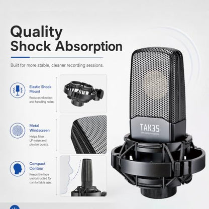 TAKSTAR XLR Condenser Studio Microphone with Shock Mount | 16mm Diaphragm, 30Hz-20kHz Response, -36dB Sensitivity, Shock Mount & Windscreen Included, Requires 48V Phantom Power