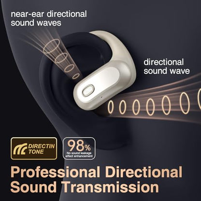 Open Ear Headphones,Silicone Ear Hanger,360-Degree Panoramic Sound,Air Conduction, LED Display,IPX7 Waterproof, Wireless Earbuds for Meeting, Driving,Traveling (Black)