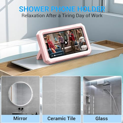 Coolpow Shower Phone Holder Waterproof【480°Rotatable】Retractable Adjustable Shower Phone Case Shower Stall Accessories for Bathroom Wall Phone Mount Stand Water Proof Anti Fog Case for 4-7"Cellphones - color: Pink