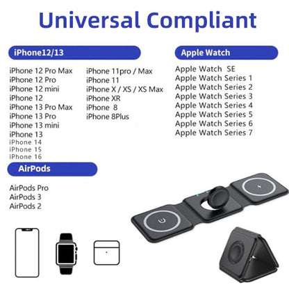 IHAO 3in1 Megnetic Attraction Wireless Charging Station Foldable Fast Charger for iPhone 15/14/13, iWatch & AirPods 15W Charging Stand with Strong Magnet Fold to Stand Multi-Device Safe Charging-White - color: 3in1 Wireless Charger K99 White