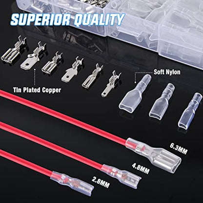 Nilight 480PCS Insulated Male and Female Spade Terminals | Open Barrel Copper Crimp Electrical Tin Plated Wire Connector 22-16AWG 22-14AWG 18-14AWG for Automotive Car Audio Speaker Wiring Projects - color: 480PCS Crimp Terminals