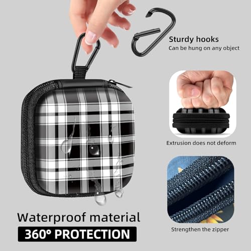Square Data Cable Earbud Charger Coin Storage Bag Shockproof and Drop-Proof EVA Material Compatible with AirPod(Plaid Textile Black and White) - color: Plaid textile black and white