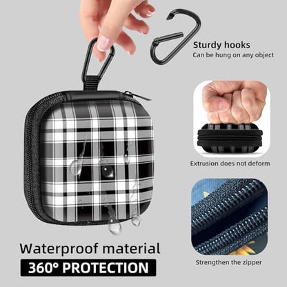Square Data Cable Earbud Charger Coin Storage Bag Shockproof and Drop-Proof EVA Material Compatible with AirPod(Plaid Textile Black and White) - color: Plaid textile black and white