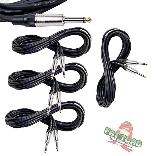 Fat Toad 20ft Guitar Cables (ShieldedPRO X Series) 4-Pack – 1/4" Straight-End Instrument Cords with 24 AWG Wire for Bass, Amps, DJ, Studio & Keyboard Use - size: 4-Pack