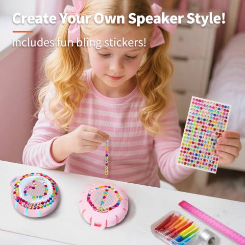 HEYSONG Bluetooth Shower Speaker + DIY Diamond Stickers – Great Gift for Girls - color: DIY Sticks+Pink Speaker