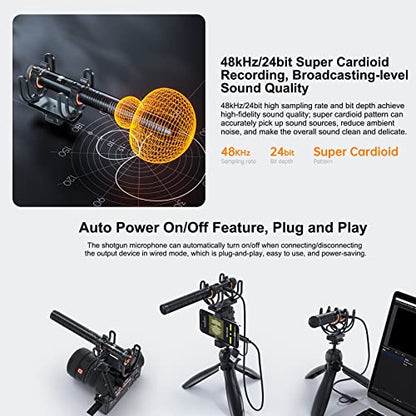 COMICA CVM-VM30 2.4G Super Cardioid Wireless Shotgun Microphone for Camera | Condenser Microphone for Smartphone, and PC with 75/150Hz, Universal Video Microphone for Filmmakers, Vloggers