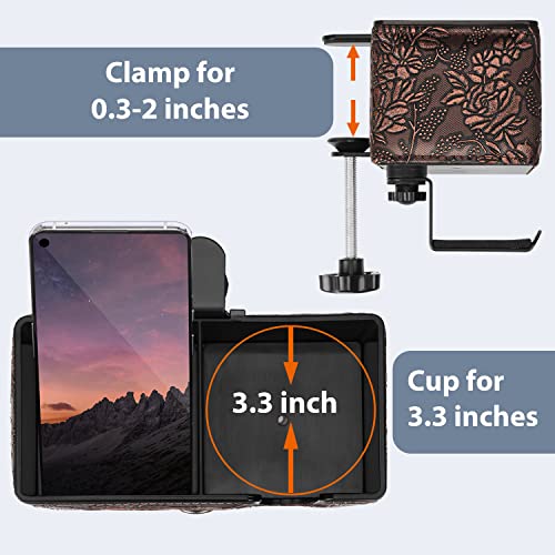Under Desk Cup Holder Clamp on Cup Holder PU Leather Clip on Desk Organizer | Desk organizer with pencil holder clamp on side, under desk hanging organizer, clip on cup holder desk phone stand holder PU - color: Golden