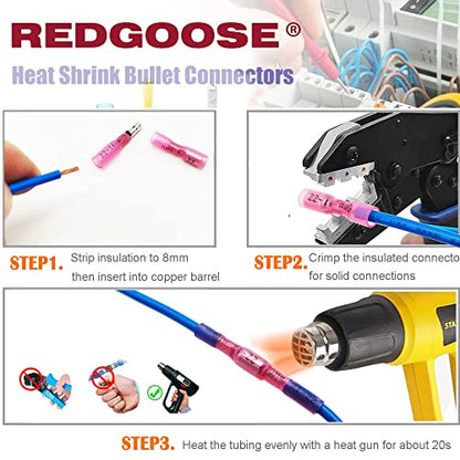 100PCS Heat Shrink Bullet Connectors 22-10 Gauge Insulated Waterproof Electrical Marine Automotive Female and Male Butt Crimp Terminals Assortment Kit - style: Bullet F&M
