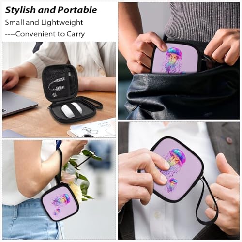 Earbuds Carrying Case Portable Storage Earphone Pouch Bag for Earbuds, in-Ear Headphones, Earphones, Headsets, USB Charging Cable - Jellyfish - color: Jellyfish