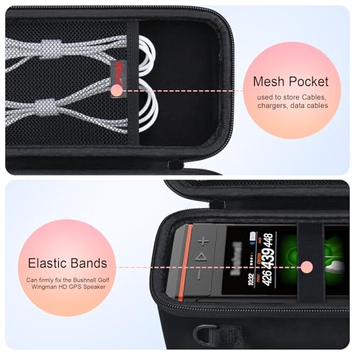 Elonbo Carrying Case for Bushnell Golf Wingman HD GPS Speaker, Black | Golf GPS Speaker and Handheld GPS Rangefinder Hard Travel Bag, with Mesh Pocket Handle Double Zipper, for Protective Storage - color: Black