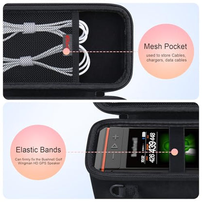 Elonbo Carrying Case for Bushnell Golf Wingman HD GPS Speaker, Black | Golf GPS Speaker and Handheld GPS Rangefinder Hard Travel Bag, with Mesh Pocket Handle Double Zipper, for Protective Storage - color: Black